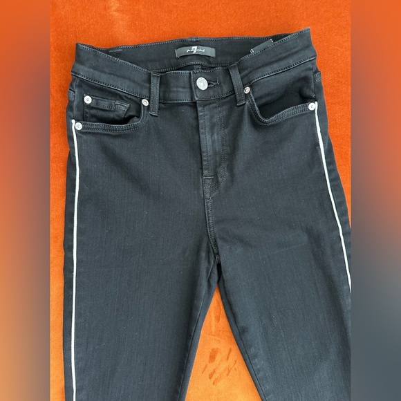 7 For All Mankind High Waist Slim Kick Black Stretch Tuxedo Stripe Jean Size 26 - Picture 9 of 14